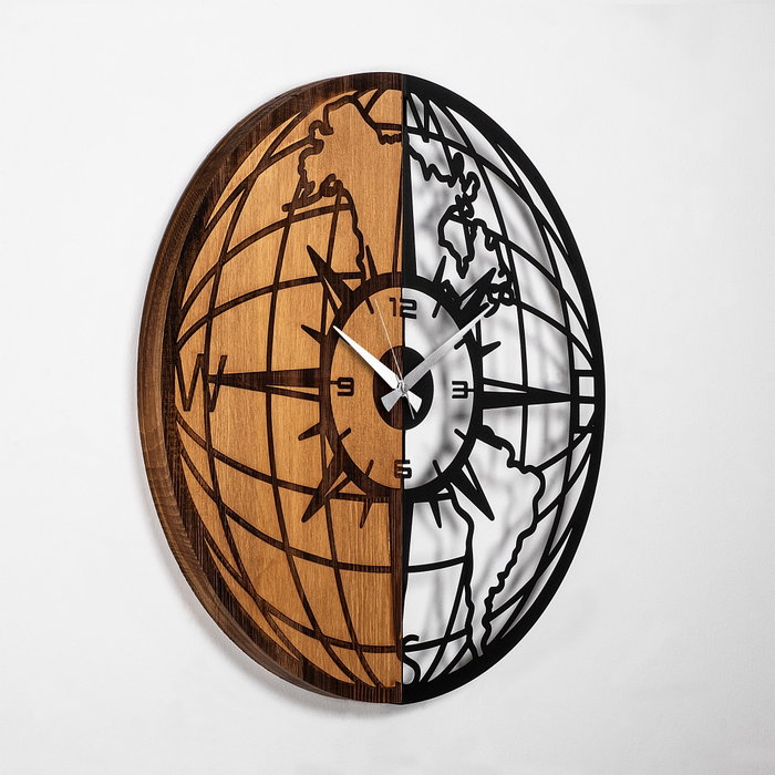 Wallity Reloj de Pared Decorativo de Madera Nogal y Negro 56 cm - 70